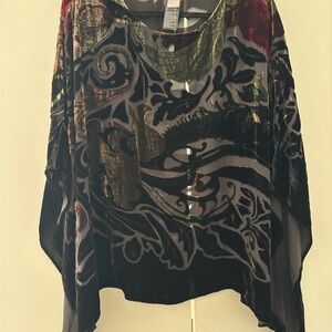 NWT Chico’s Velvet Burnout Colorful Sheer Velvet Poncho Top-size S/M